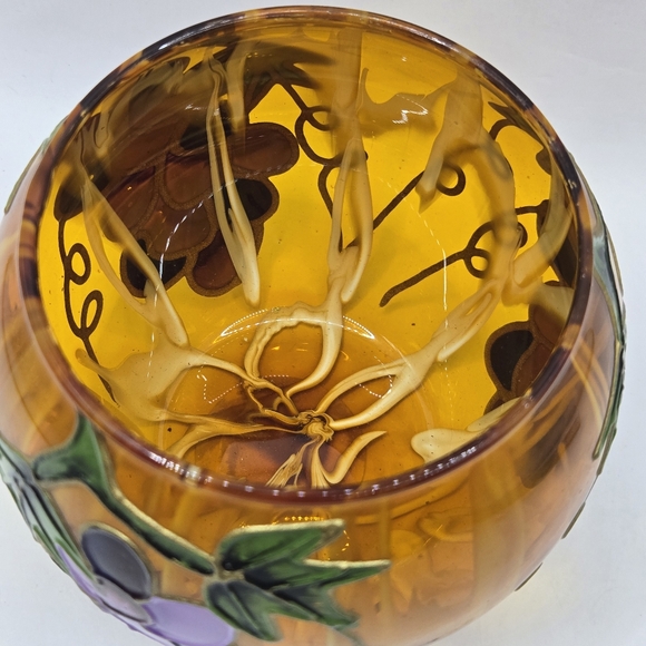 Hand Painted Yellow Orange Gold Vase GRAPES Raised 3.5 In Votive CandleHolder - Picture 14 of 16